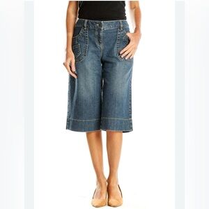 Loft Womens 14 Blue Denim Bermuda Shorts Wide Leg High Rise Casual Cotton